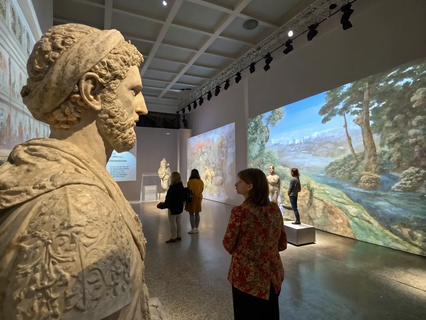 A mixed-media sculpture combining traditional materials with digital projections, creating a dynamic and interactive art piece.